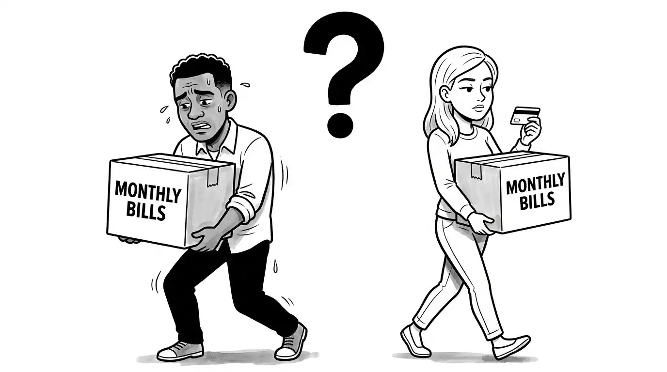 Married couple carrying equal bill burdens despite having different financial capacities.